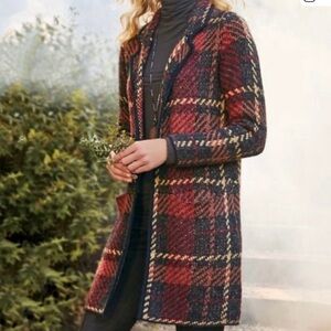 Soft Surroundings Chunky Cardigan Sweater Plaid Fall Thick Cozy Classic Oversize